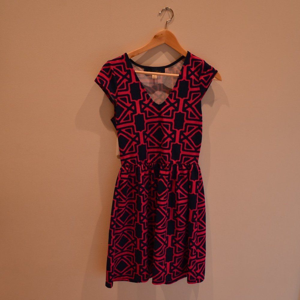 Anthropologie Blue Rain Blue and Pink Patterned Dress size S